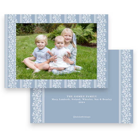 Blue Botanical Floral "Peace on Earth" Landscape Holiday Card