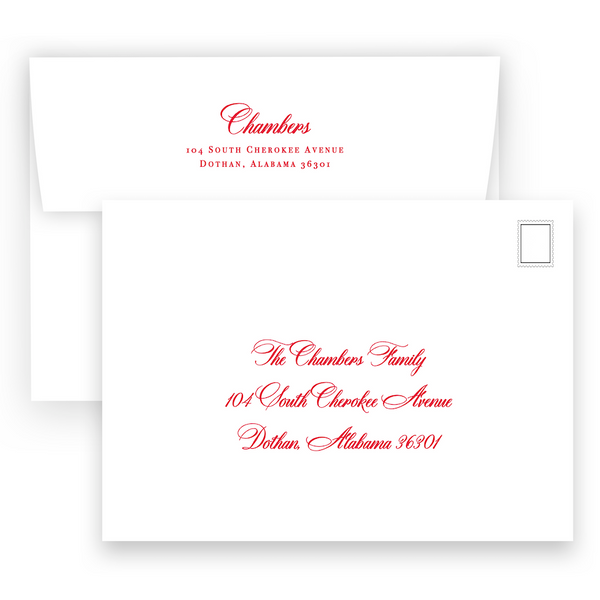 Red & Pink Border with Stripe Back & Florentine Design "Happy Holidays" Portrait Holiday Card