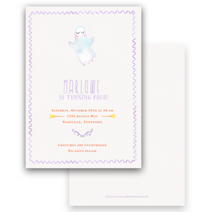 Purple Watercolor Ghost with Scallop Border Halloween Birthday Party Invitation