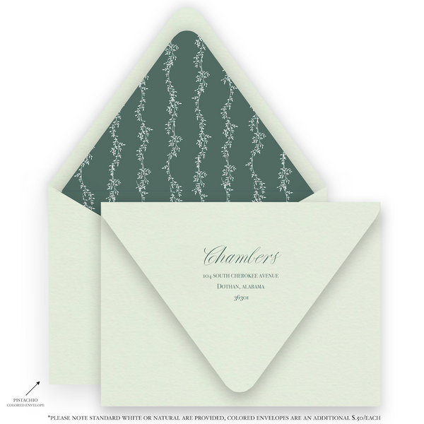 Forest and Pistachio Botanical Crest Monogram Landscape Holiday Card