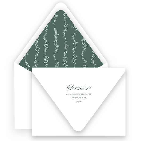 Forest and Pistachio Botanical Crest Monogram Landscape Holiday Card