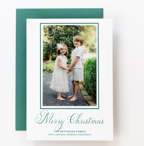 Green Letterpress Photo Attach Holiday Card