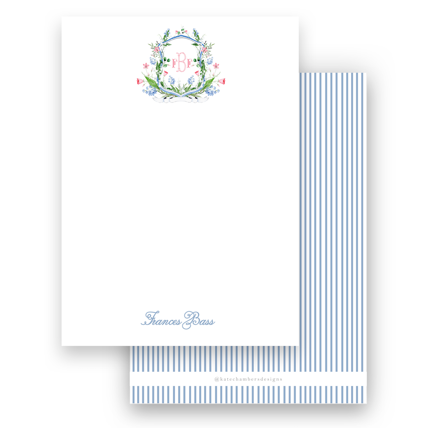 Watercolor Botanical Crest with Monogram Lined Stationery