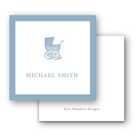 Blue Vintage Carriage with Border Square Enclosure Card
