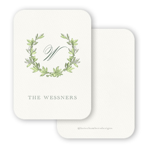 Cream with Green Wreath Family Monogram Enclosure Card
