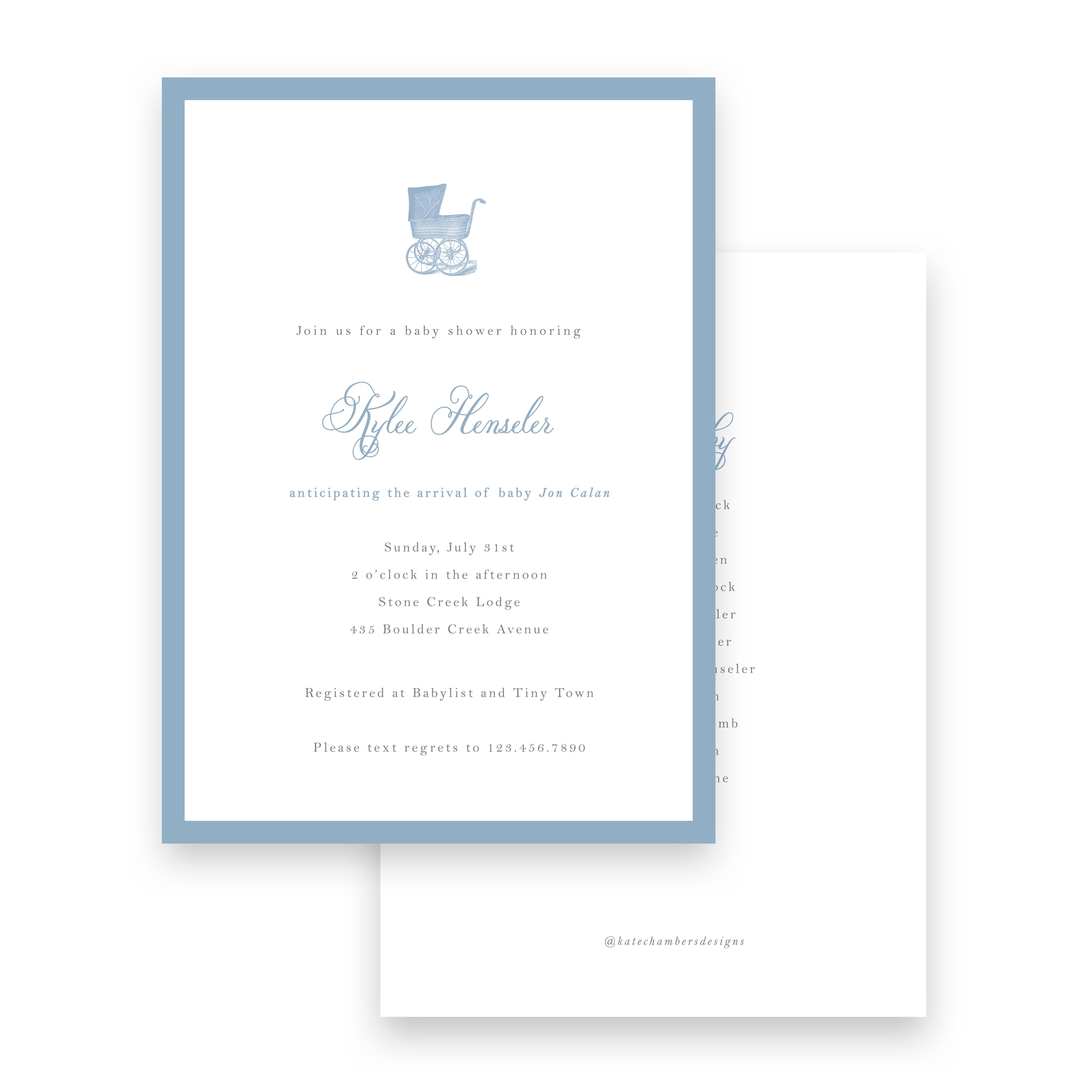 Vintage Blue Carriage Baby Shower Invitation – KateChambersDesigns, image size:4472x4472