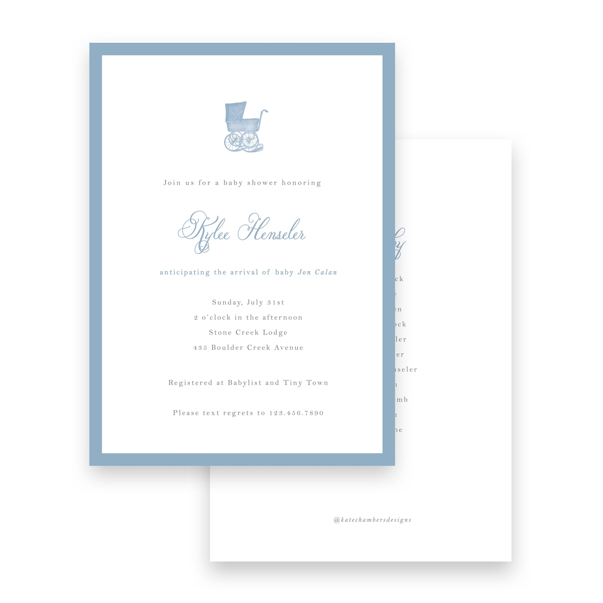 Vintage Blue Carriage Baby Shower Invitation