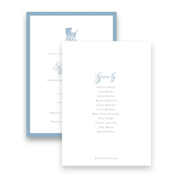 Vintage Blue Carriage Baby Shower Invitation