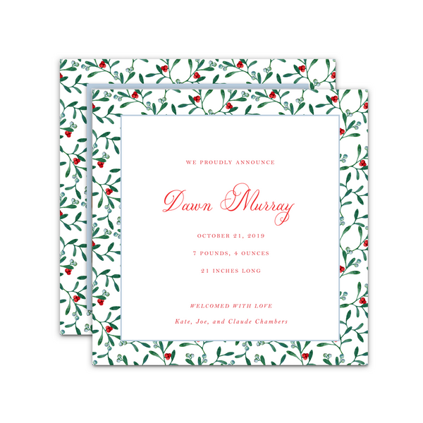 Holly Border Holiday Card / Birth Announcement (Square)
