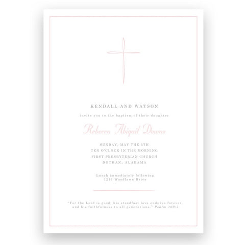 Pink Cross Baptism Invitation