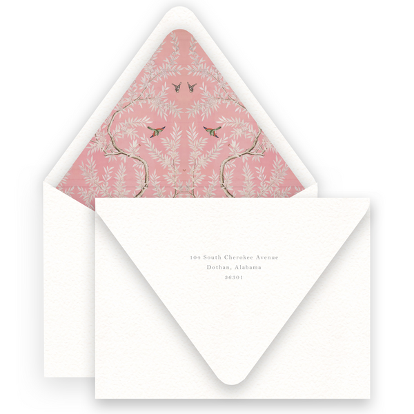 Watercolor Chinoiserie Pink Lined Women's Stationery