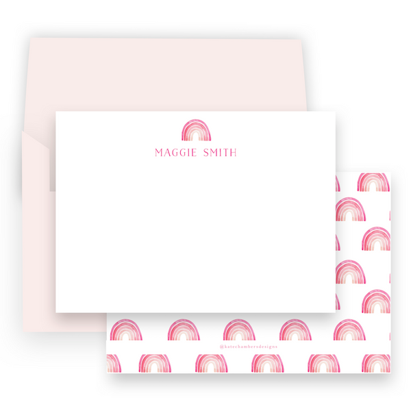 Girl's Watercolor Pink Rainbow Lined Stationery