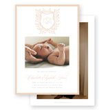 Girl's Tan Vintage Botanical Crest Birth Announcement