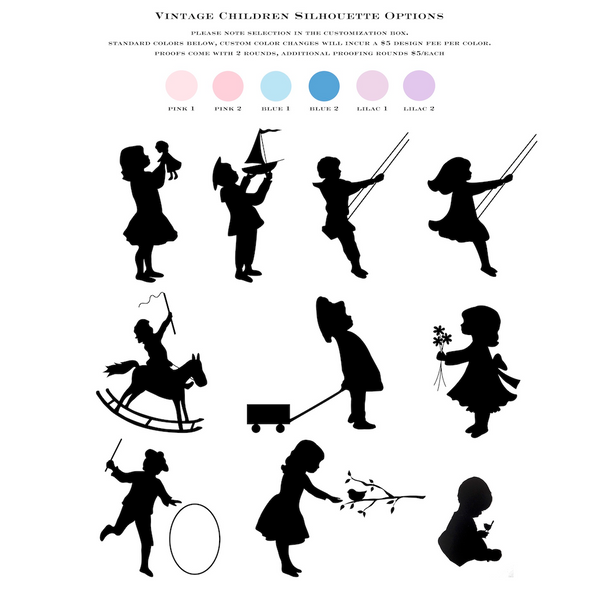 Vintage Children Silhouette with Gingham Portrait Stationery