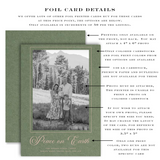 "Merry Christmas" Landscape Green on Green Foil Printed Photo Attached Holiday Card