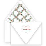 Watercolor Red Berry Holly Garland with Lattice Back Landscape Holiday Card