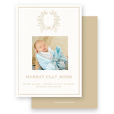 Boy's Tan Vintage Wreath with Bow Birth Announcement