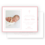 Girl's Pink Cross with Double Border Landscape Birth Announcement