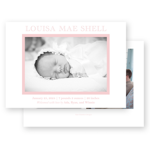 Girl's Simple Pink Border Birth Announcement