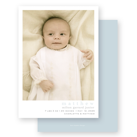 Boy's Blue Simple Modern Birth Announcement