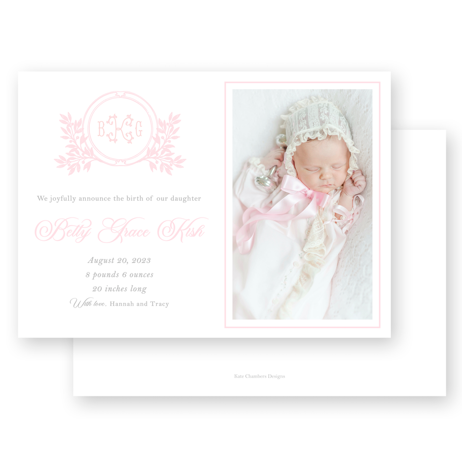 Girl's Botanical Crest Birth Announcement