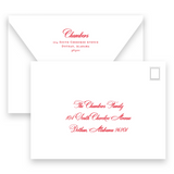 Red & Pink Border with Stripe Back & Florentine Design "Happy Holidays" Portrait Holiday Card
