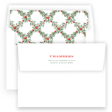 Watercolor Red Berry Holly Garland with Lattice Back Landscape Holiday Card