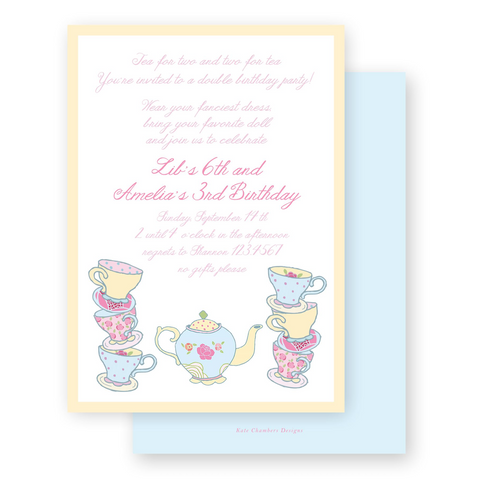 Watercolor Yellow Tea Party for Two Birthday Party Invitation