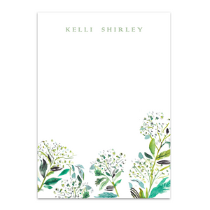 Women's Blue and Green Watercolor Floral Custom Notepad