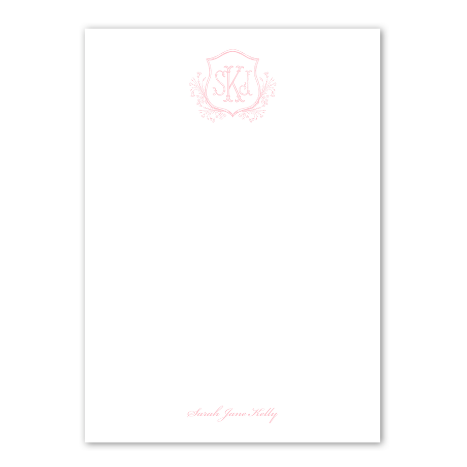 Women's Pink Floral Crest Monogram Custom Notepad