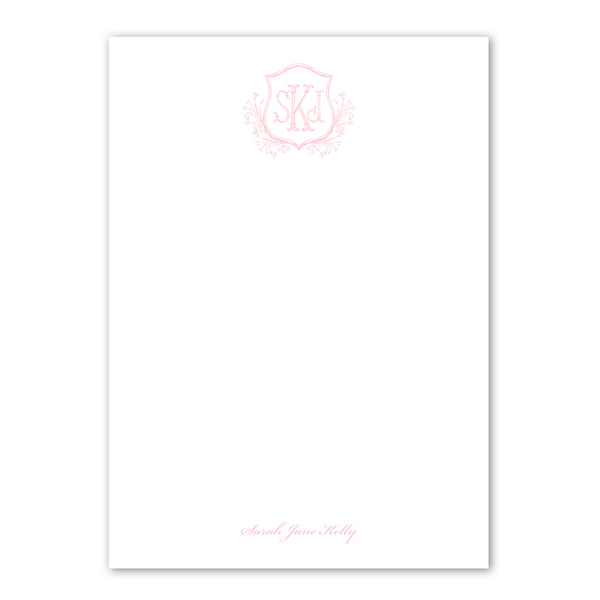 Women's Pink Floral Crest Monogram Custom Notepad