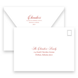 Red & White Vintage Border with Wreath Landscape Holiday Card