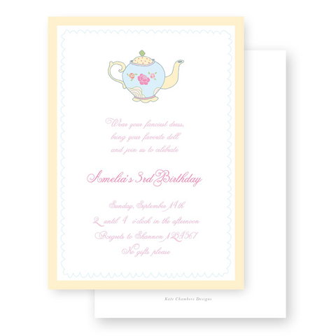 Watercolor Teapot with Scallop Border Birthday Party Invitation (Copy)