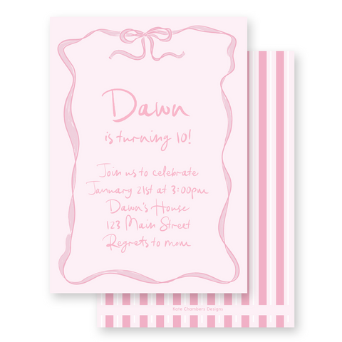 Watercolor Ribbon Border Barbie Inspired Birthday Party Invitation