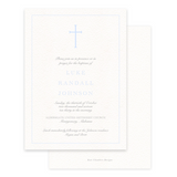 Blue Simple Cross & Border Baptism Invitation