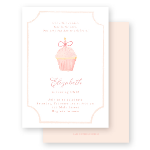 Watercolor Cupcake with Balloons Birthday Party Invitation