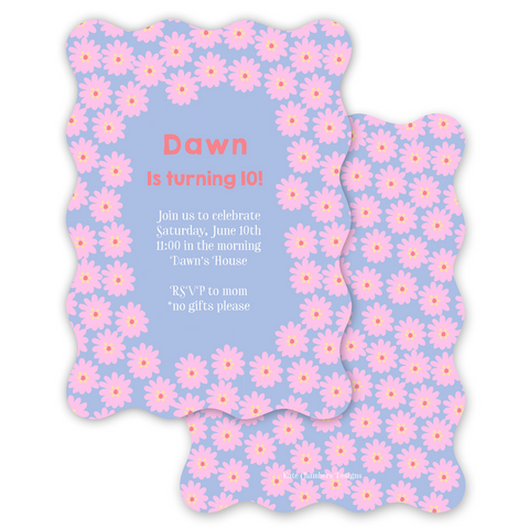 Girl's Periwinkle Ditsy Flowers Birthday Party Invitation