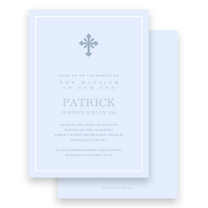 Simple Slate Blue Decorative Cross Baptism Invitation