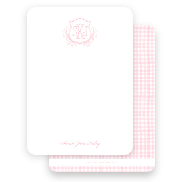 Pink Wildflower Botanical Crest with Monogram Lined Stationery