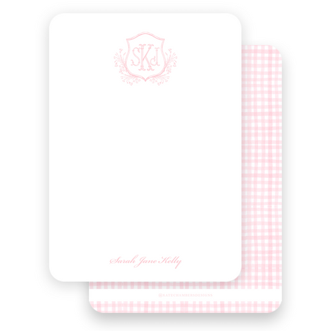 Pink Wildflower Botanical Crest with Monogram Lined Stationery