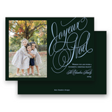 Forest and Blue Slanted "Joyeux Noel" Landscape Holiday Card