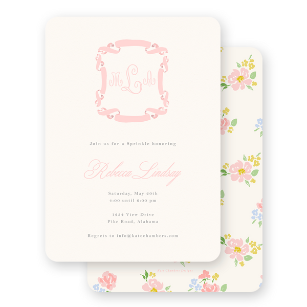 Watercolor Pink Ribbon with Florals Baby Shower Invitation