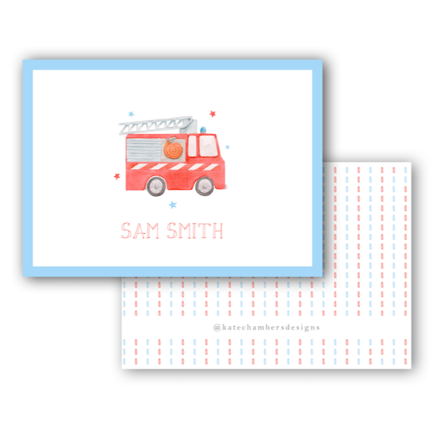 Watercolor Firetruck with Dashed Back Enclosure Card