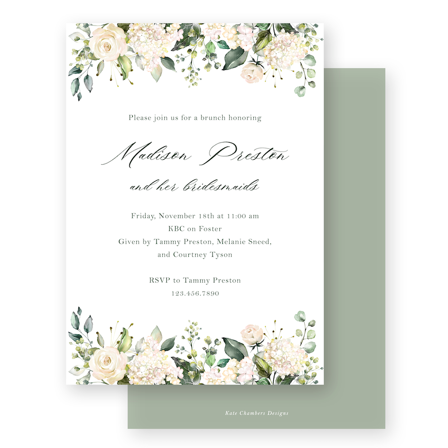 Watercolor Green Floral Bridal Brunch Invitation