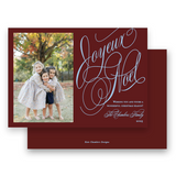 Maroon and Blue Slanted Script "Joyeux Noel" Landscape Holiday Card