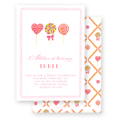 Watercolor Lollipop Sweets Birthday Party Invitation