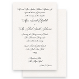 Simple Black Traditional Mozart Script Font with Attire Included Wedding Invitation