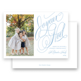 Blue Slanted Script "Joyeux Noel" Landscape Holiday Card