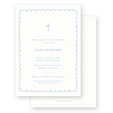 Blue & Grey Simple Cross with Detail Border Baptism Invitation