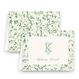 Mint & Peach Floral Chinoiserie Style Folded Women's Stationery